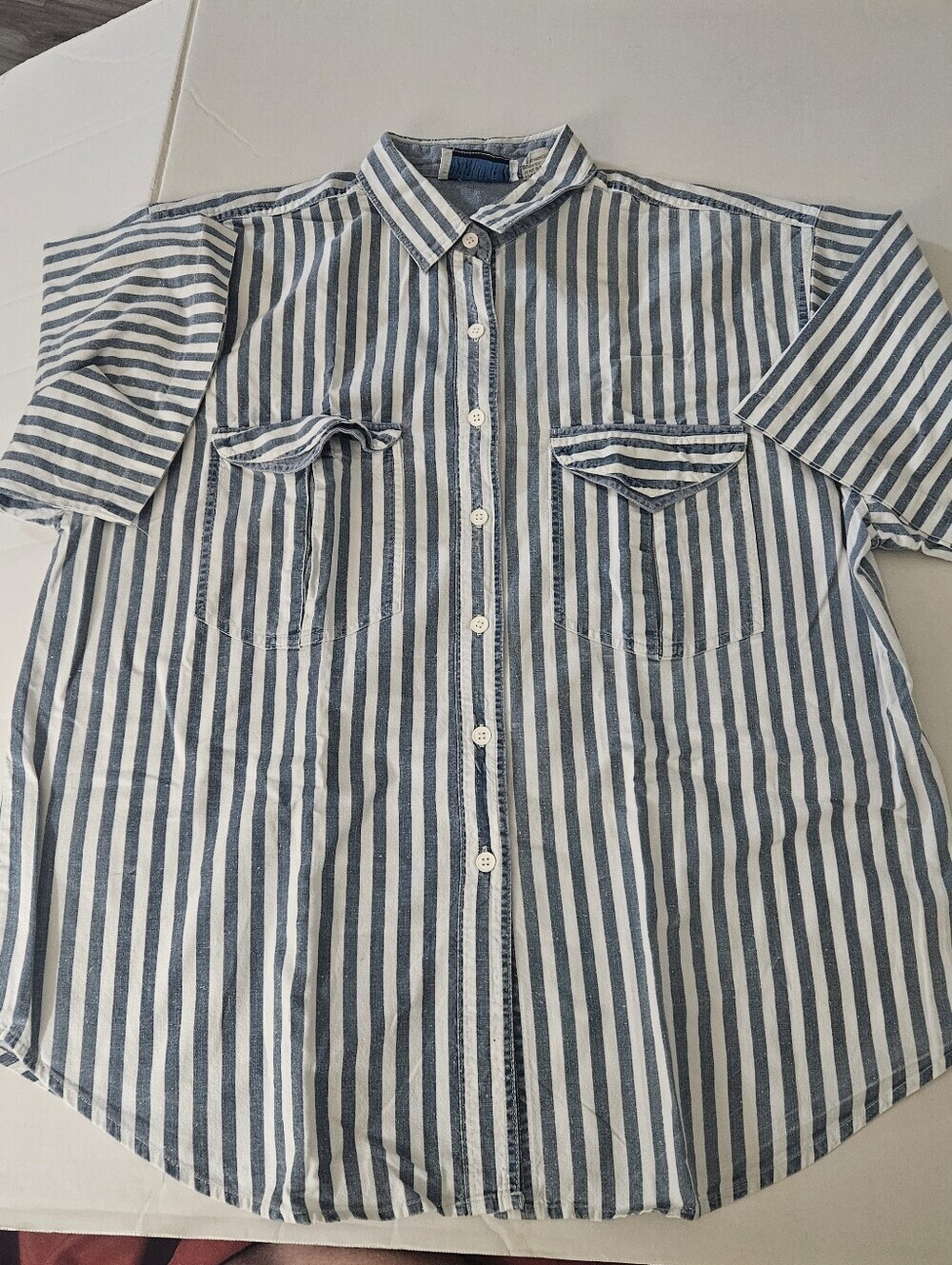 Men:'s Stripped Button Down Hickory with chest pockets- Size Large